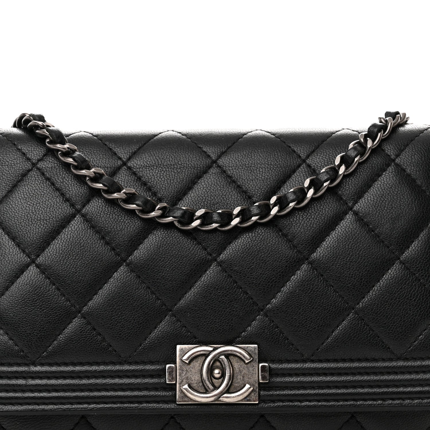Chanel Lambskin Quilted Boy Wallet On Chain WOC Black 9 of 17