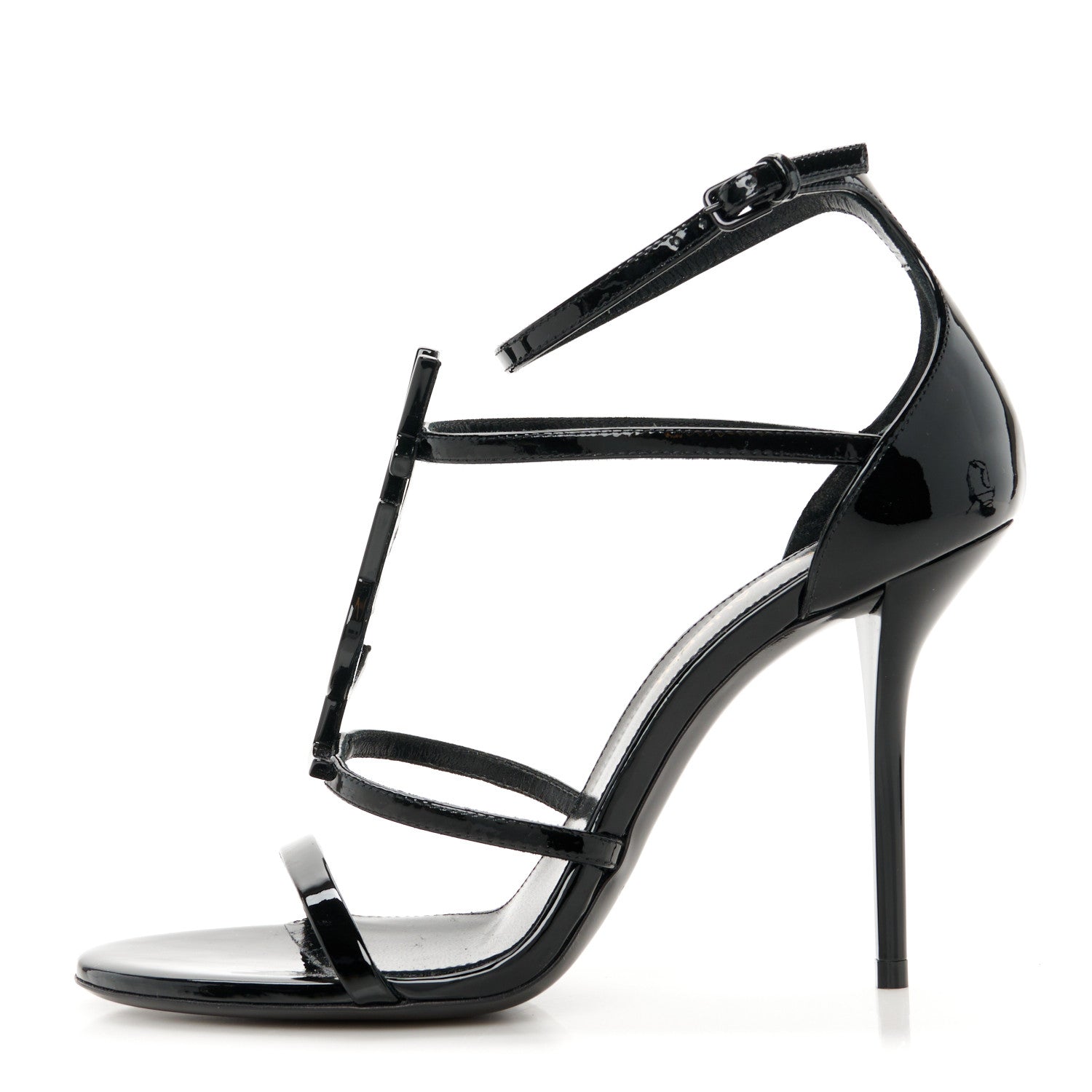 Saint Laurent Patent Cassandra 100 Ankle Strap Sandals 36.5 Black 1 of 9
