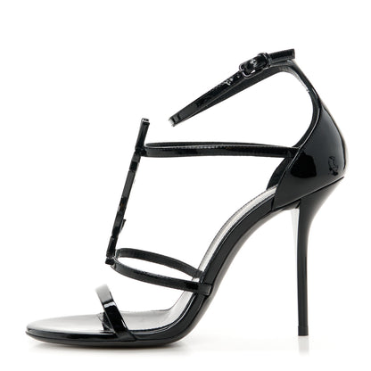 Saint Laurent Patent Cassandra 100 Ankle Strap Sandals 36.5 Black 1 of 9