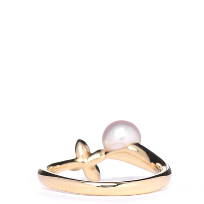 Mikimoto 18K Yellow Gold Diamond Akoya Pearl 6mm Flower Ring 50 5.5 4 of 5
