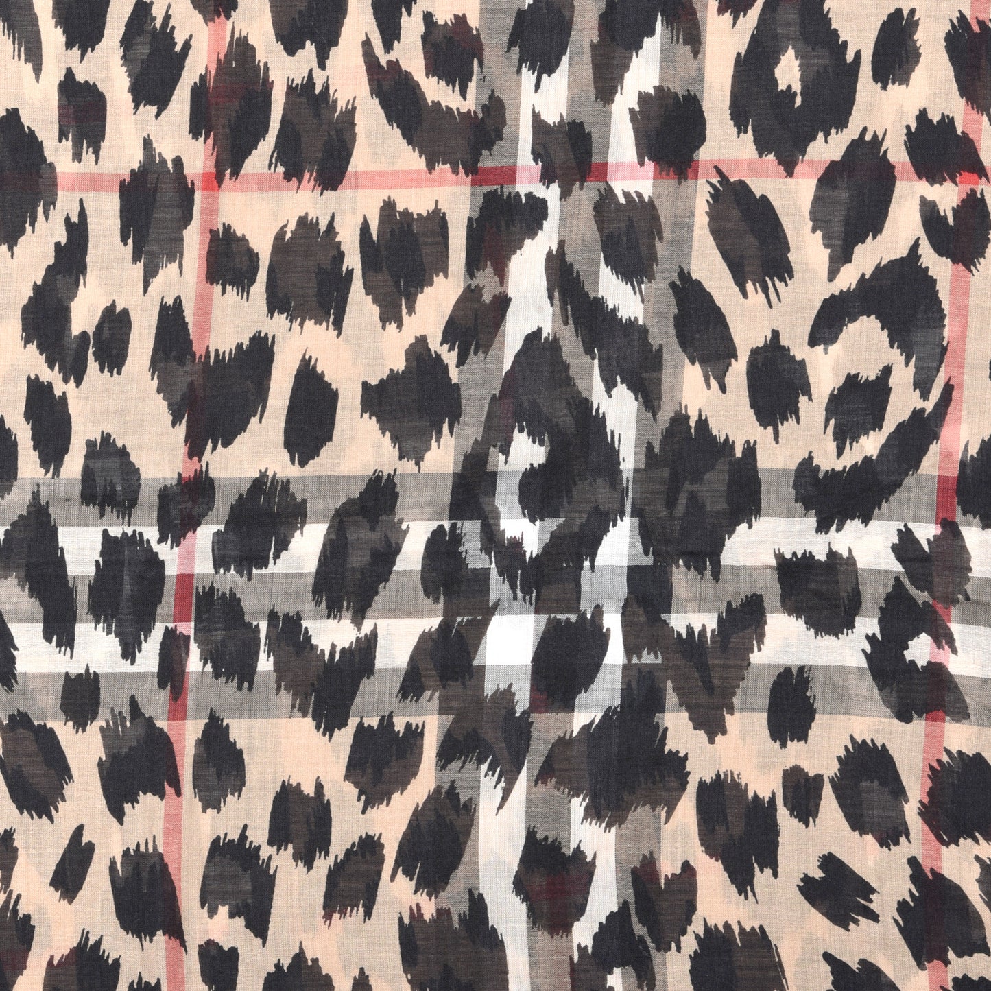 Wool Silk Animal Check Lightweight Scarf Camel