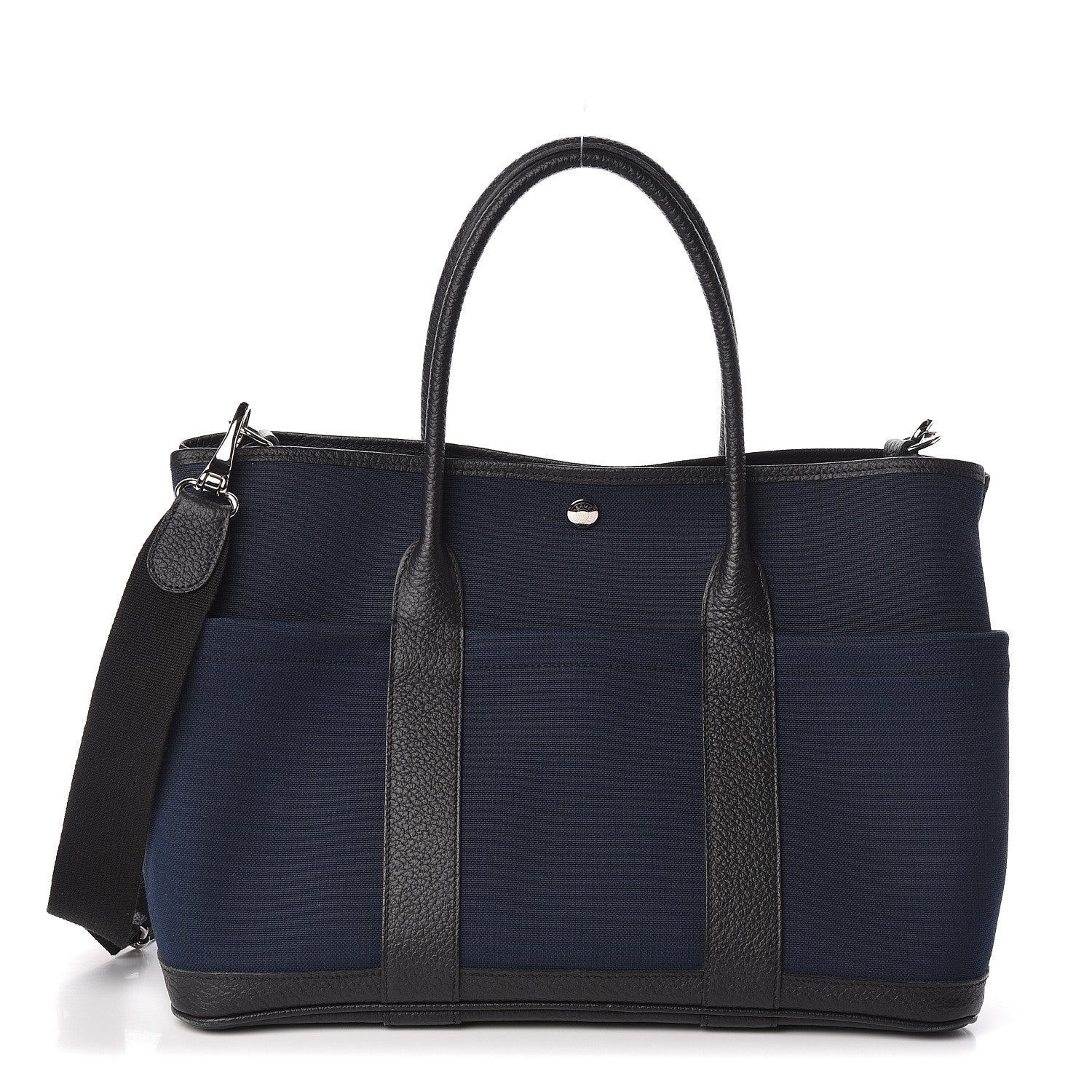 Hermes Toile Militaire Vache Country Garden Party Pockets 36 MM Tote Bleu Marine 1 of 10