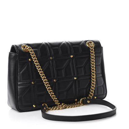 Gucci Calfskin Matelasse Studded Medium GG Marmont Shoulder Bag Black 3 of 10