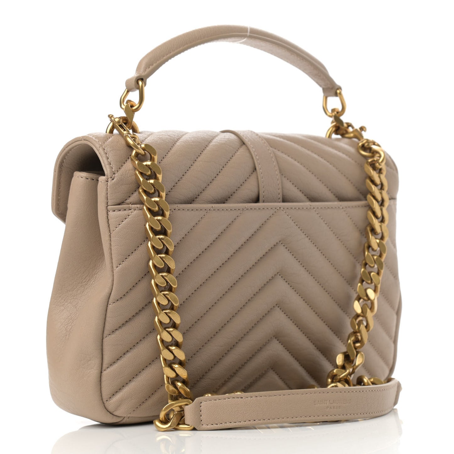 Sheepskin Matelasse Chevron Monogram Medium College Bag Dark Beige