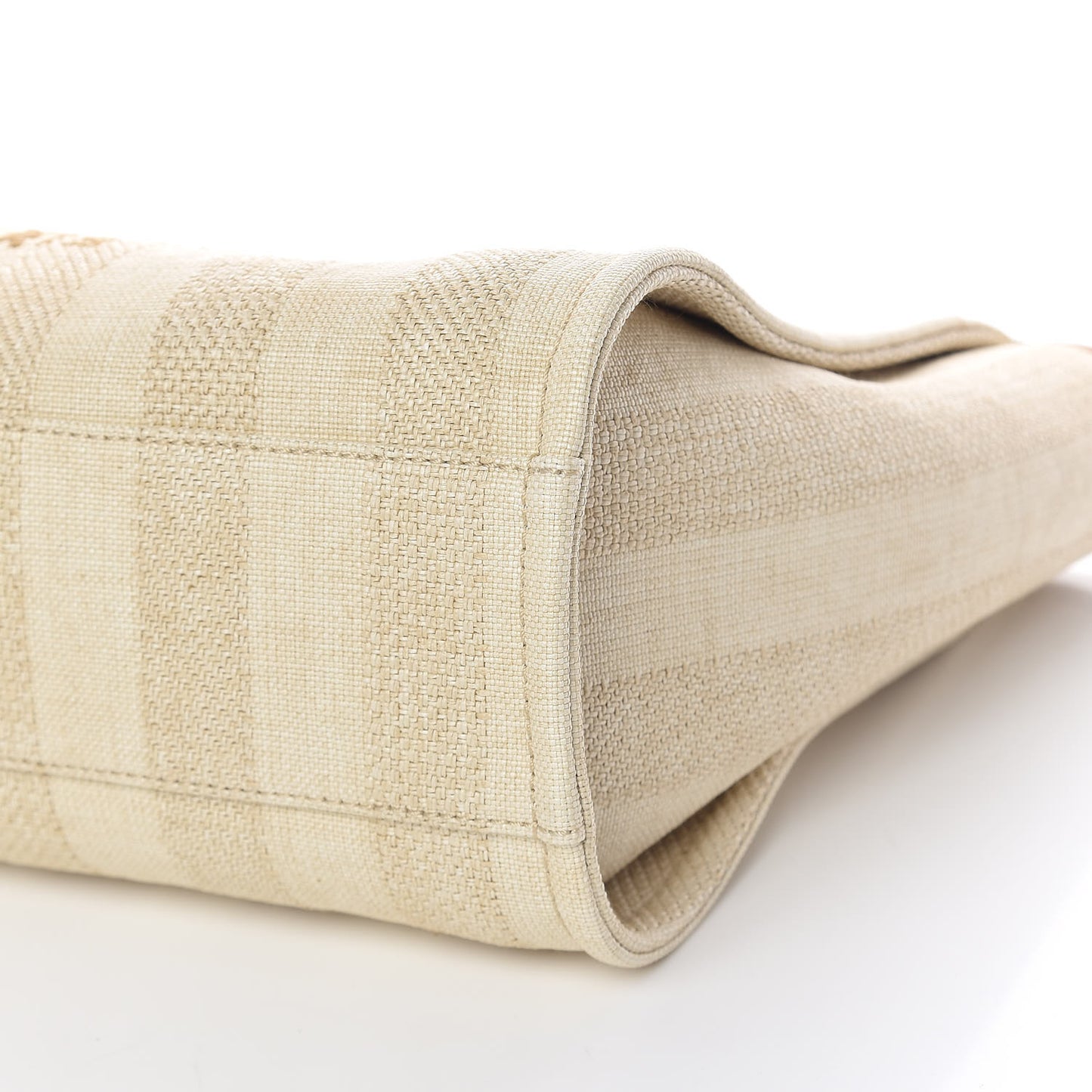 Straw Raffia Calfskin Striped Small Deauville Tote Beige