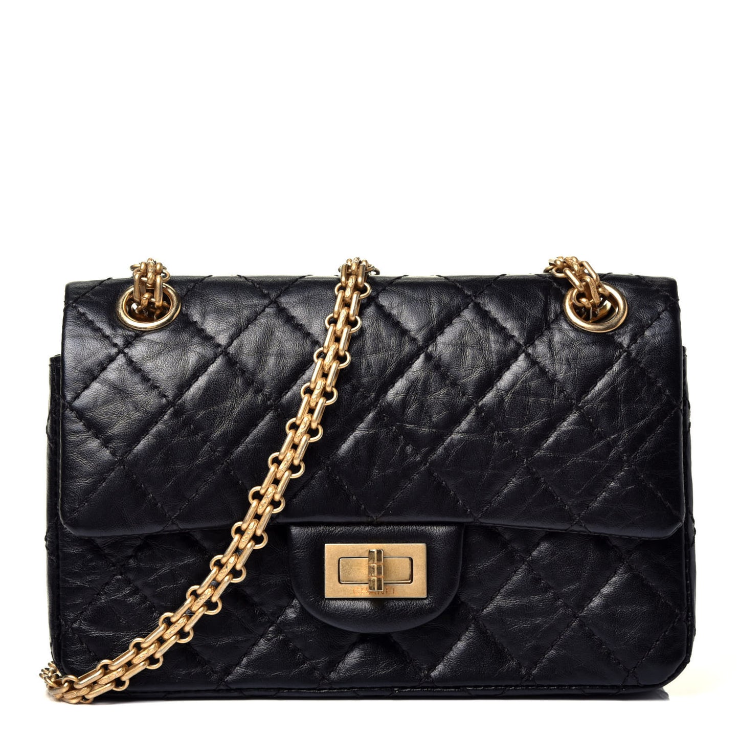 Aged Calfskin Quilted 2.55 Reissue Mini Flap Black