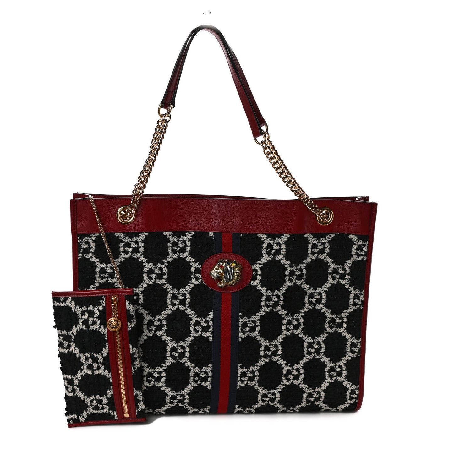 Tweed GG Monogram Large Rajah Chain Tote Romantic Cherry Black White