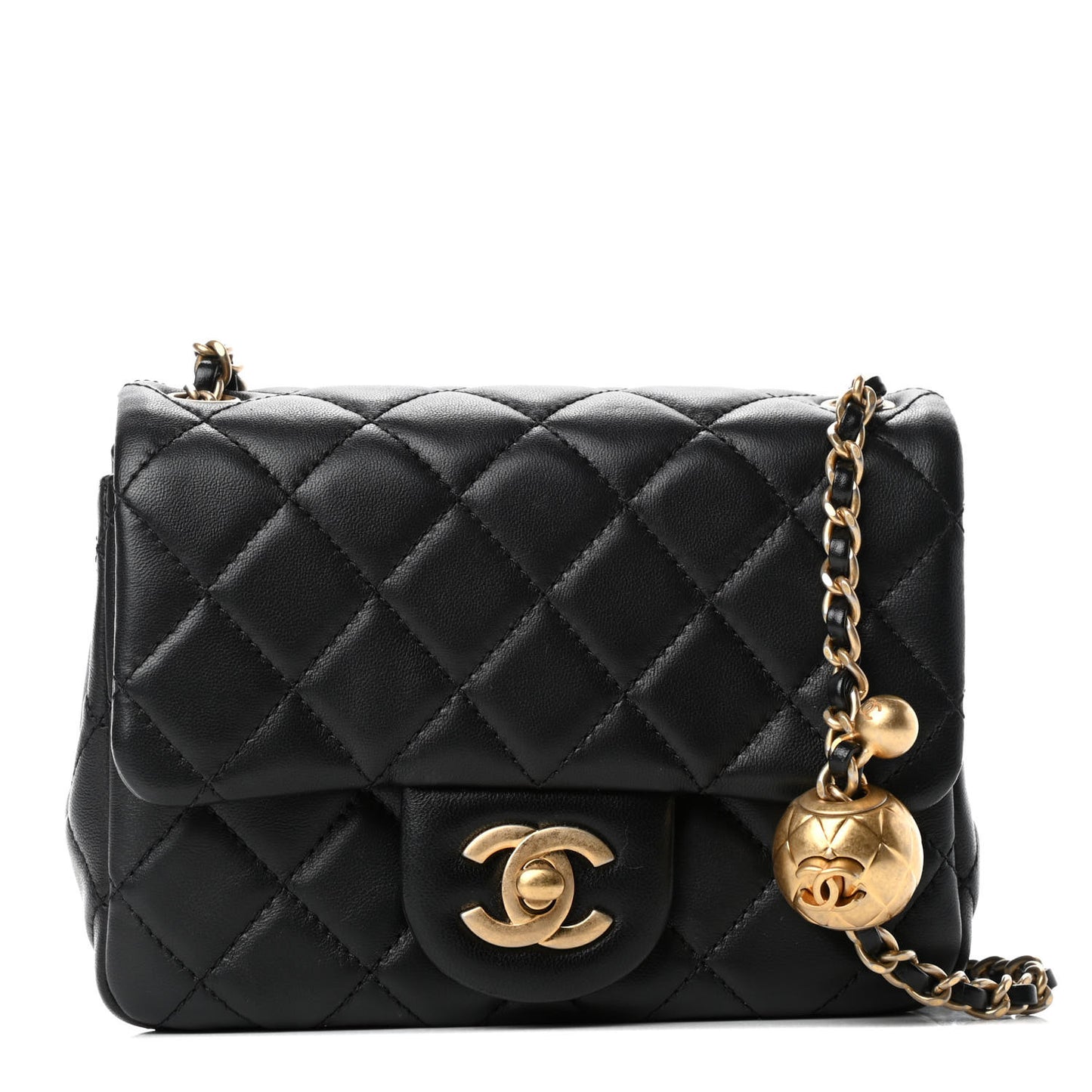 Lambskin Quilted Mini Pearl Crush Flap Black