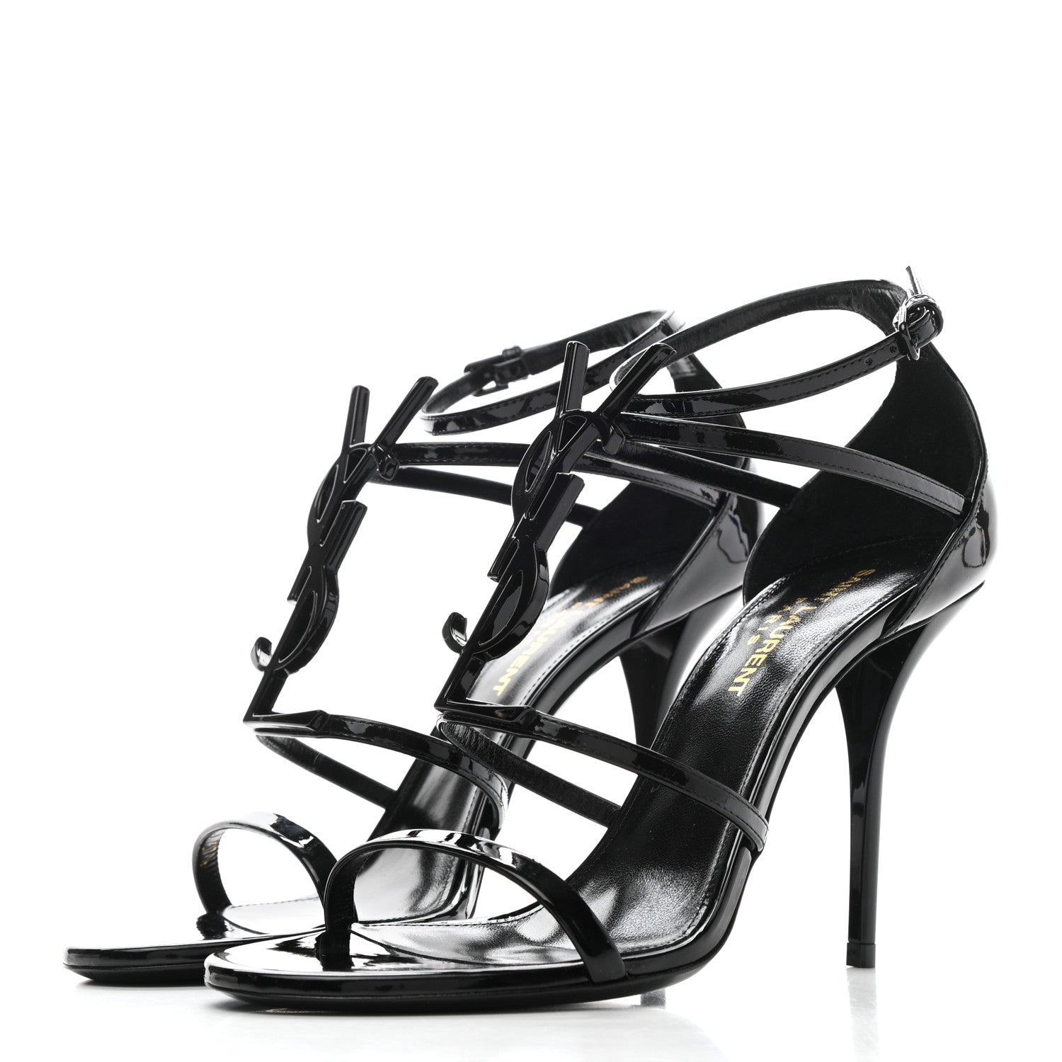 Saint Laurent Patent Calfskin Cassandra 110 Sandals 37.5 Black 3 of 7