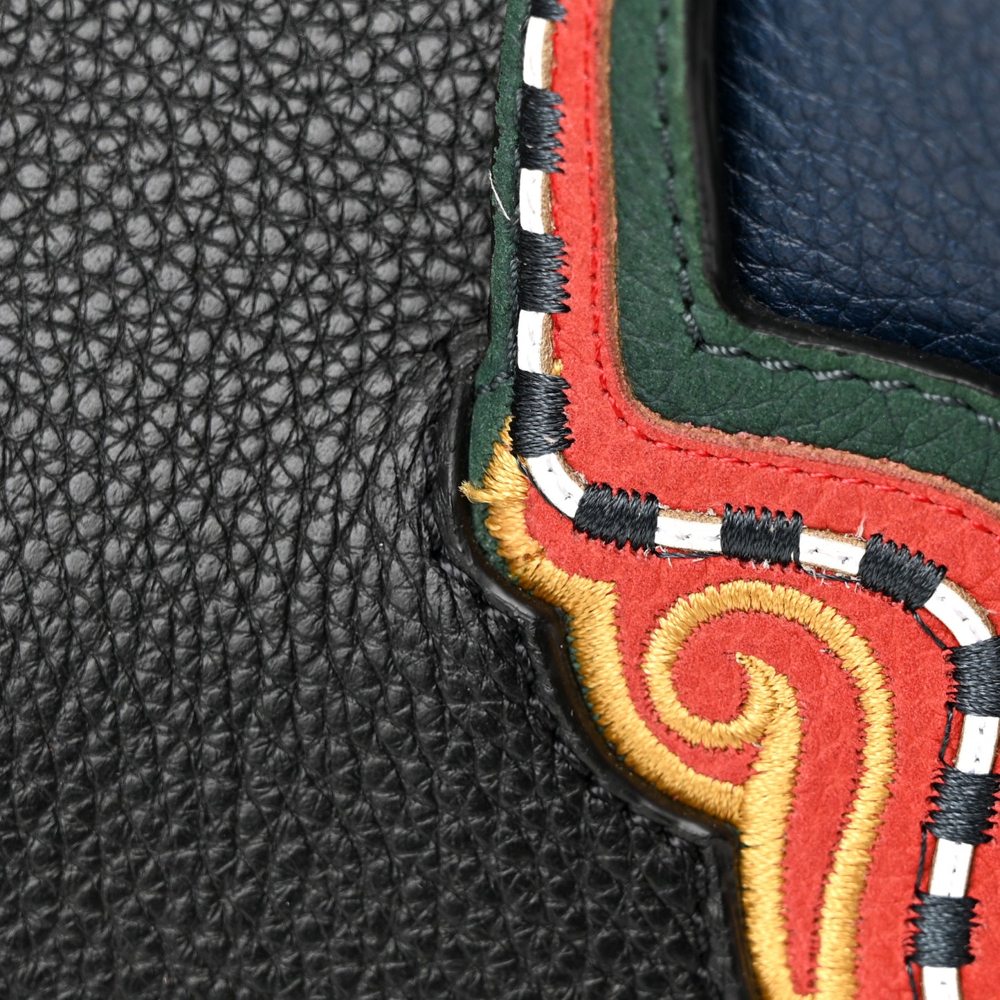 Grained Calfskin Embroidered Small Eloise Tote Black Multicolor