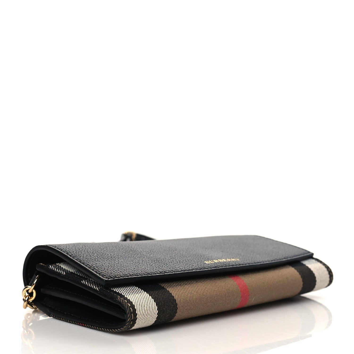 Burberry Grainy Calfskin House Check Henley Wallet On Chain Black 3 of 8