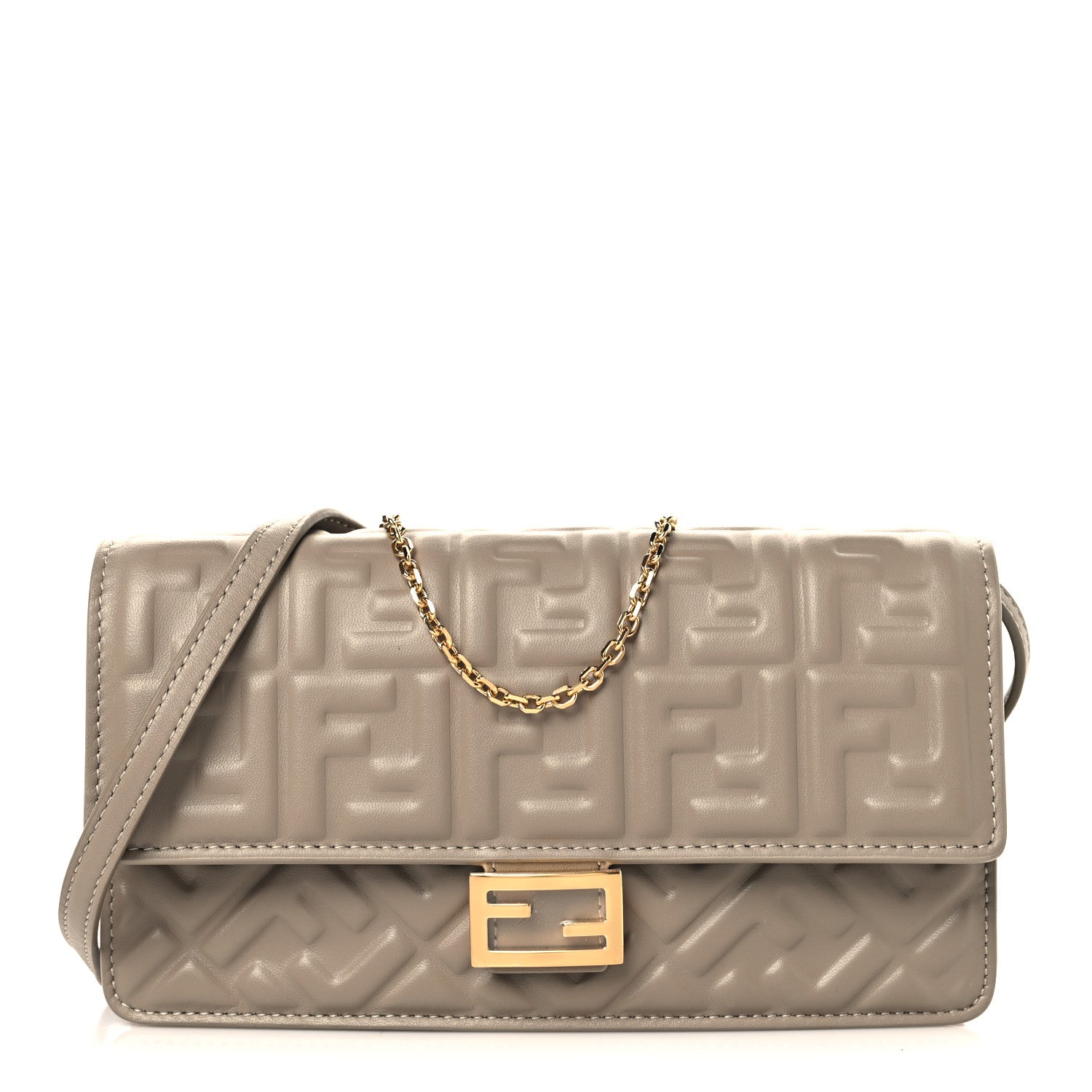 Fendi Nappa Matisse FF Embossed Wallet On Chain Baguette Dove 1 of 10