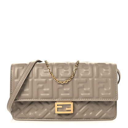 Fendi Nappa Matisse FF Embossed Wallet On Chain Baguette Dove 1 of 10
