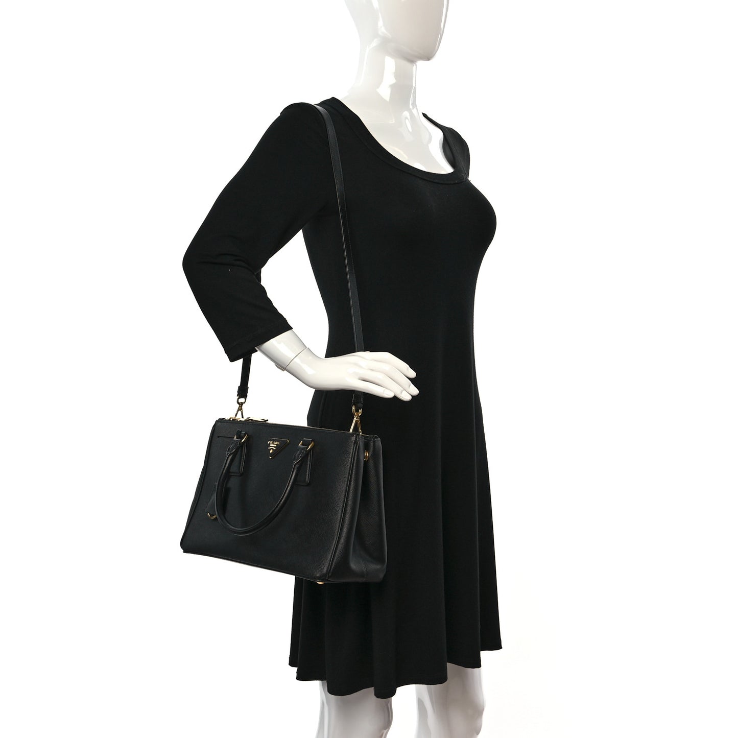 Saffiano Small Galleria Double Zip Tote Black