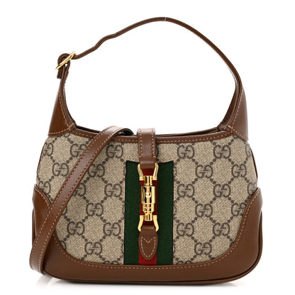Gucci GG Supreme Monogram Azalea Calfskin Web Mini Jackie 1961 Hobo Beige Ebony Brown Sugar 1 of 12
