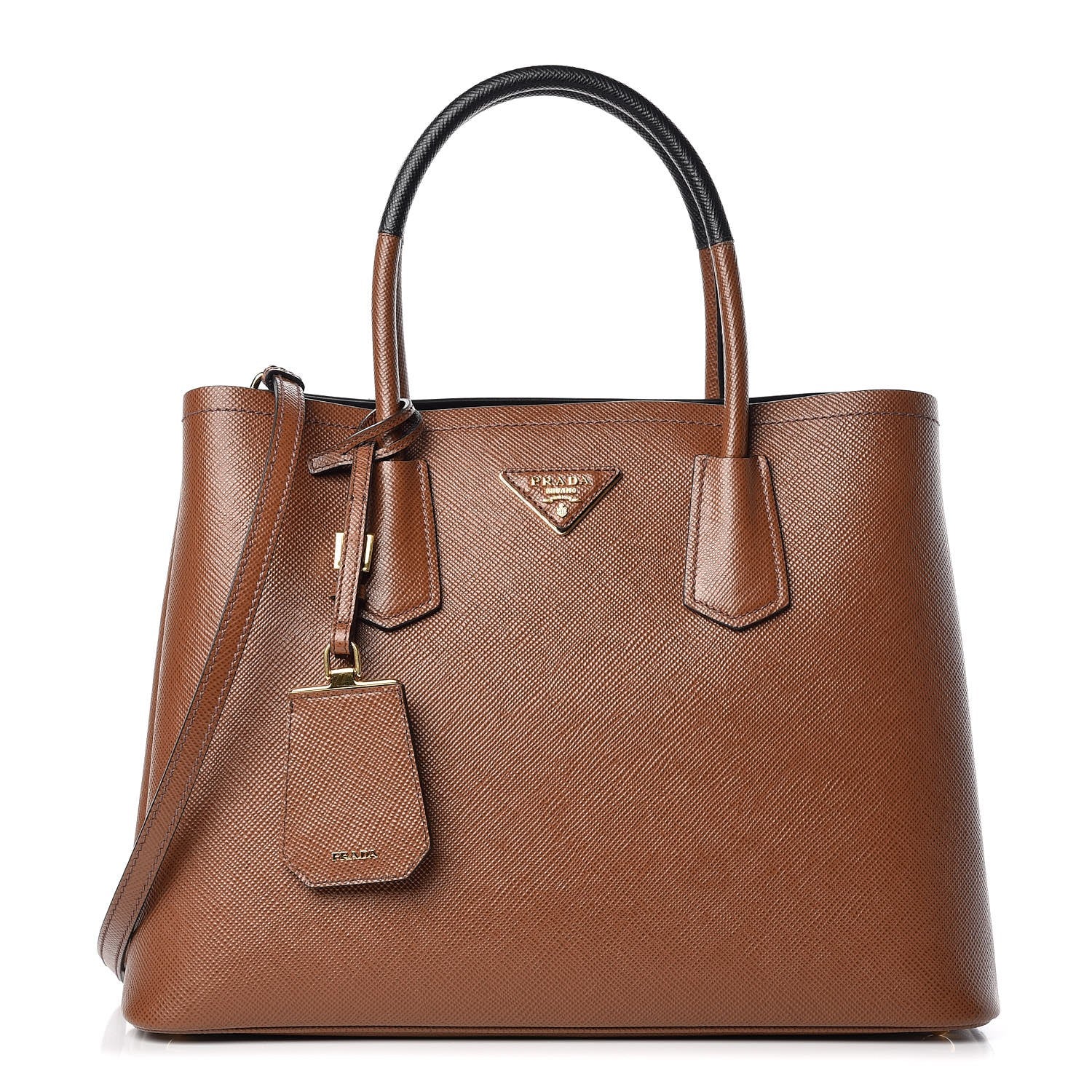 Prada Saffiano Cuir Medium Bi-Color Double Bag Palissandro Black 1 of 8