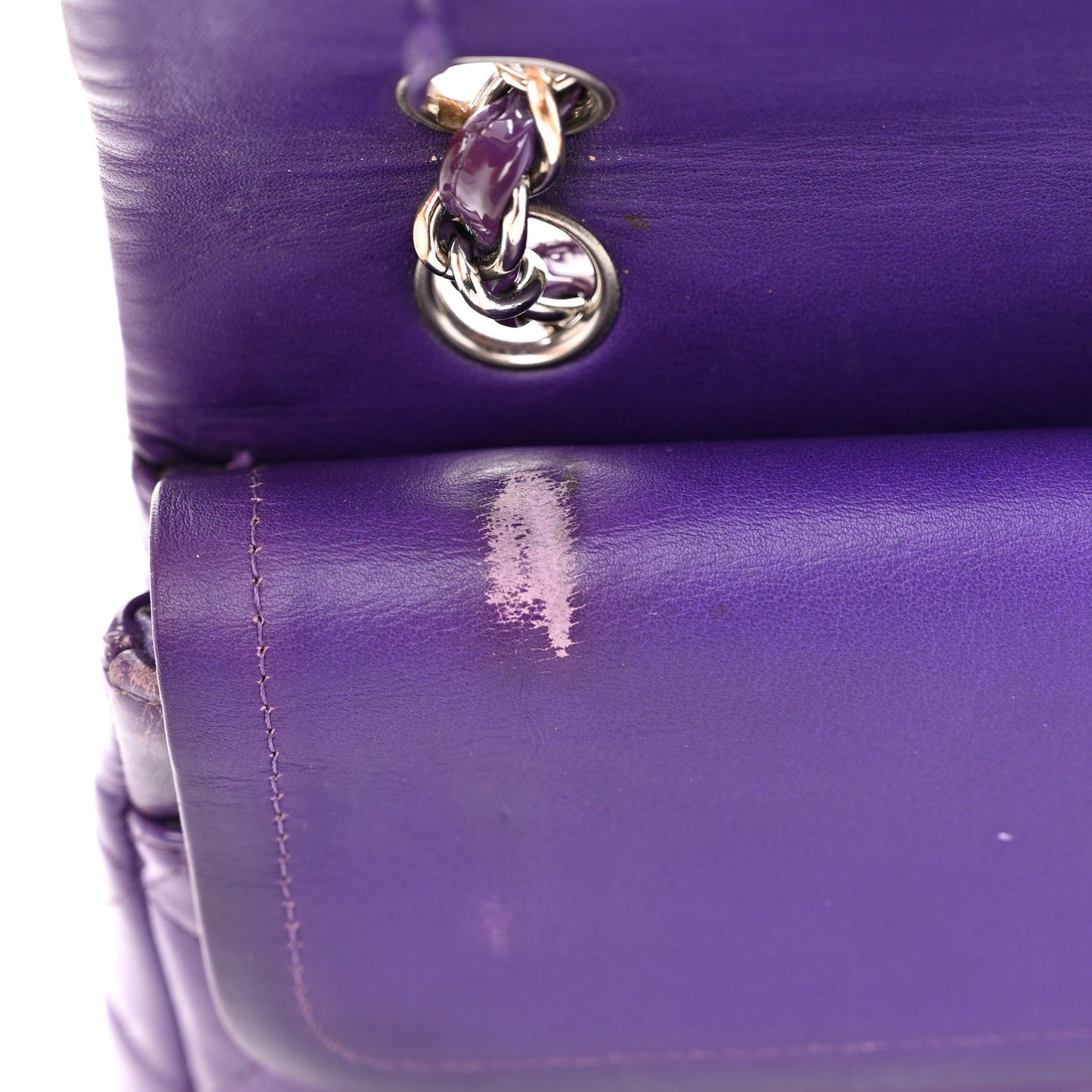 Patent Calfskin Quilted Medium Double Flap Purple