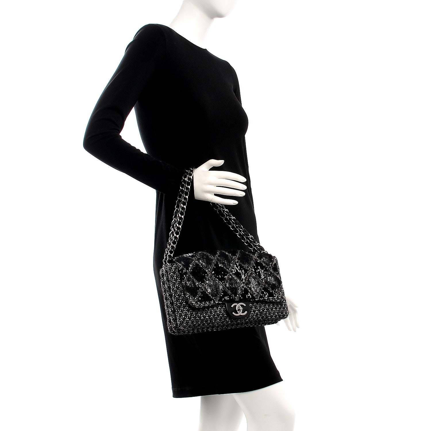 Chanel Sequin Tweed Icons Large Accordion 3 Flap Black 2 of 7