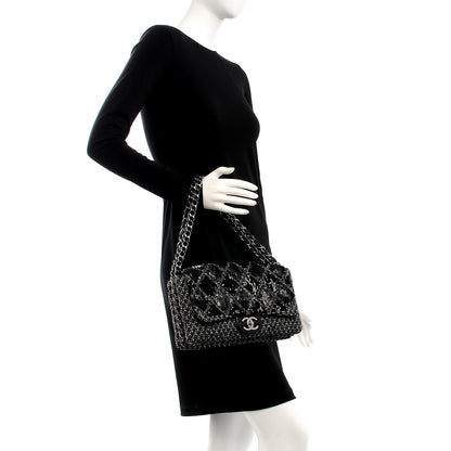 Chanel Sequin Tweed Icons Large Accordion 3 Flap Black 2 of 7