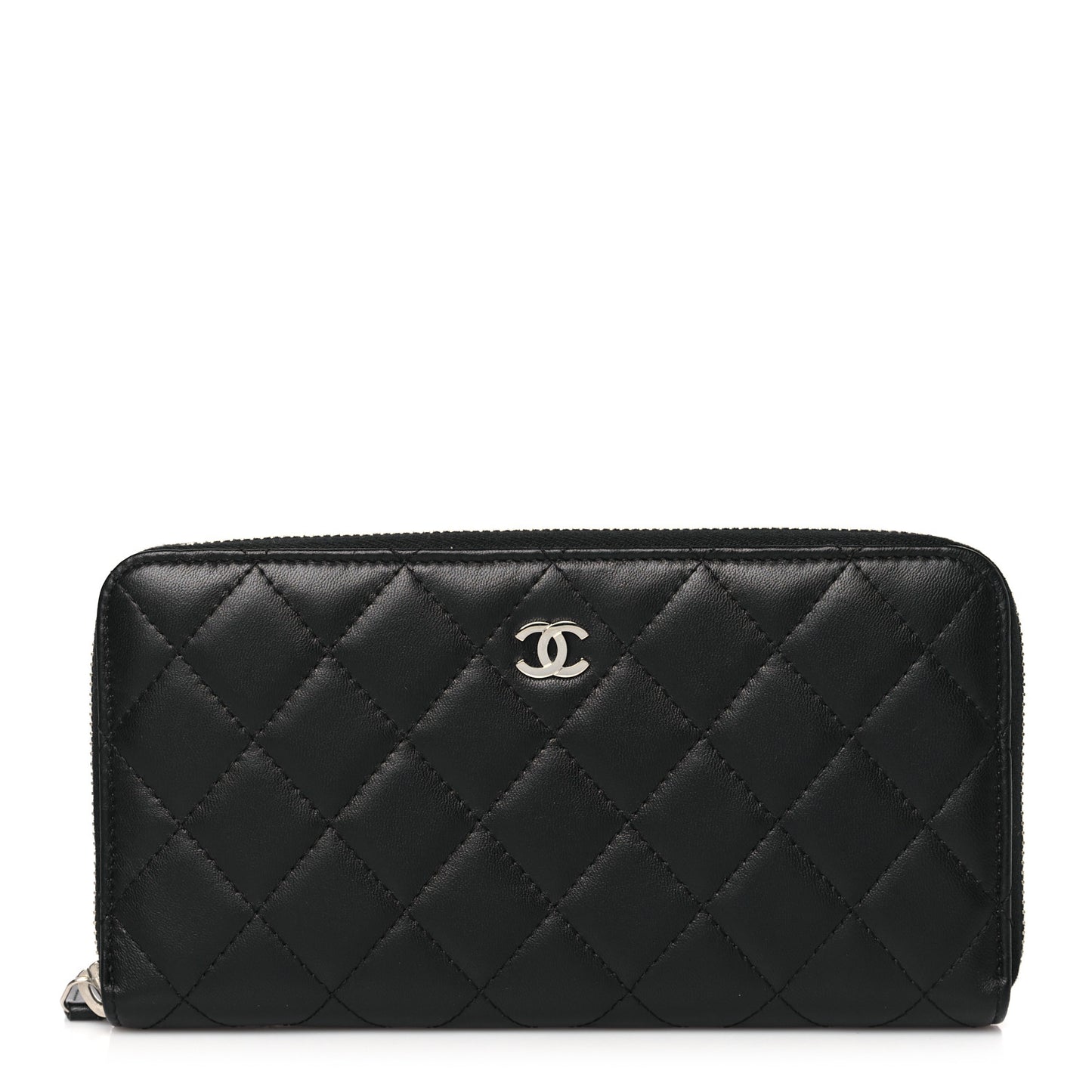 Lambskin Quilted Large Gusset Zip Around Wallet Black