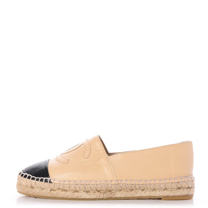 Chanel Lambskin CC Espadrilles 38 Beige Black 1 of 9