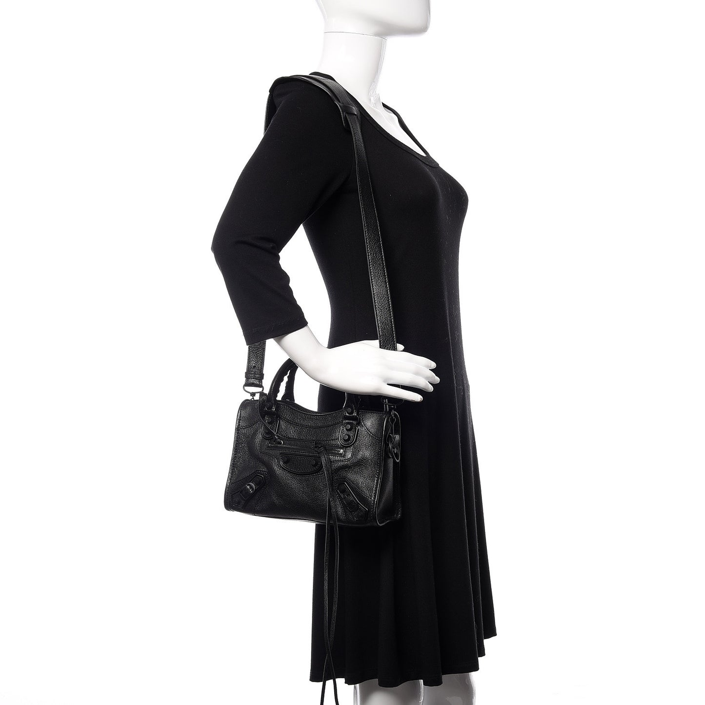 Shiny Goatskin Matte Black Metallic Edge Hardware Mini City Black
