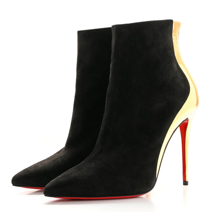 Christian Louboutin Veau Velours Specchio 100 Delicotte Booties 37.5 Black Gold 3 of 16