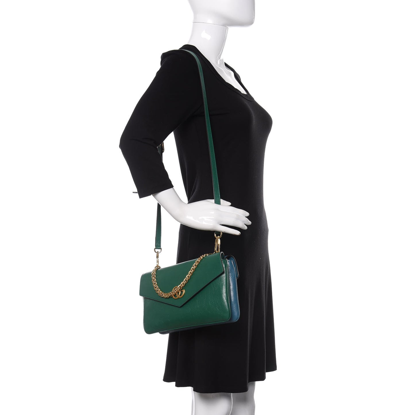Calfskin Medium Thiara Double Envelope Shoulder Bag Blue Green