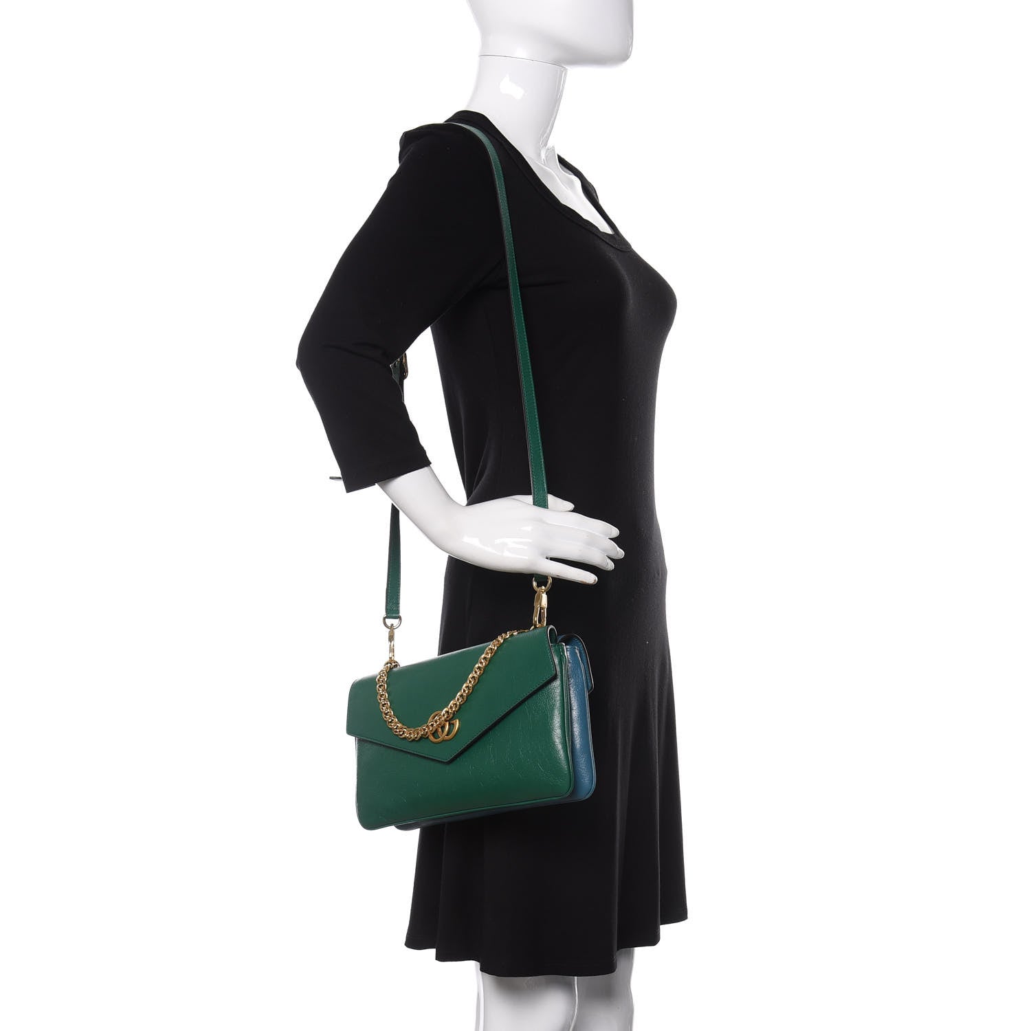 Gucci Calfskin Medium Thiara Double Envelope Shoulder Bag Blue Green 2 of 11