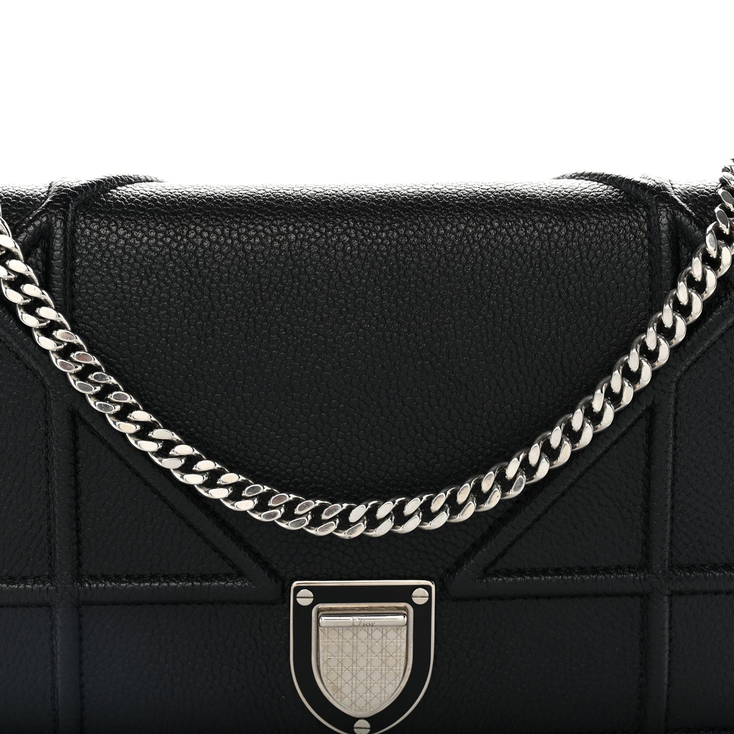 Grained Calfskin Diorama Wallet on Chain Pouch Black