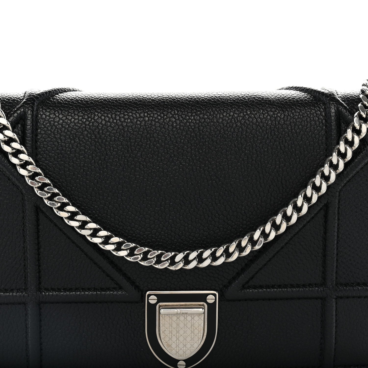 Christian Dior Grained Calfskin Diorama Wallet on Chain Pouch Black 7 of 11