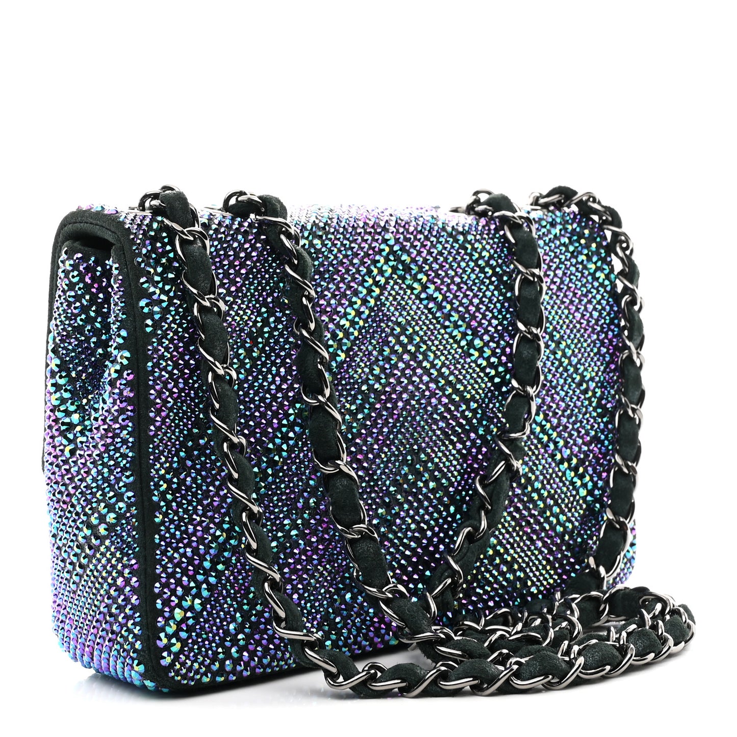 Metallic Goatskin Strass Small Flap Bag Multicolor