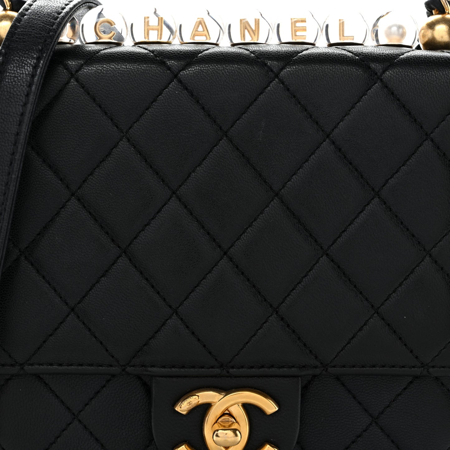 Goatskin Quilted Chic Pearls Flap Black