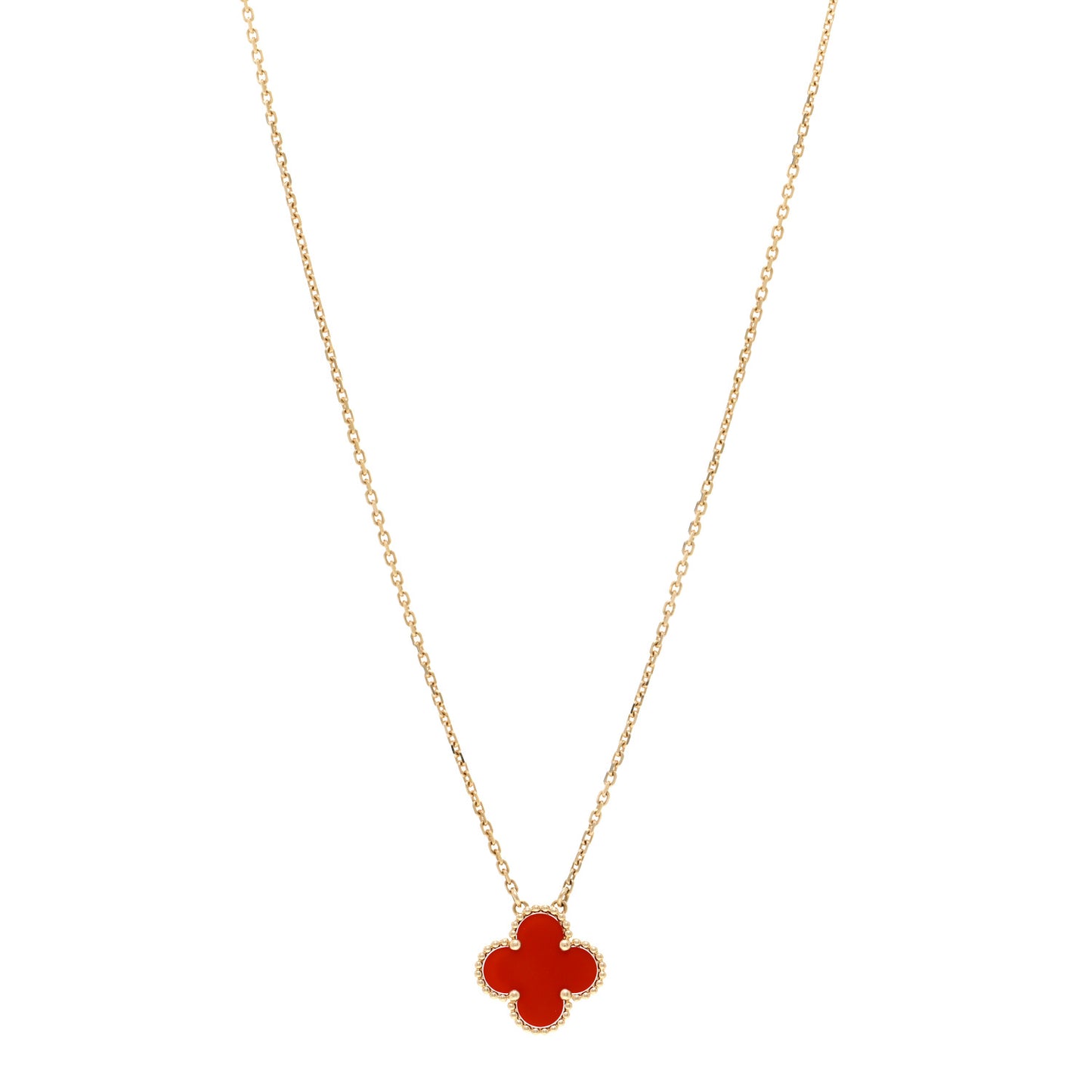 18K Yellow Gold Carnelian Vintage Alhambra Pendant Necklace