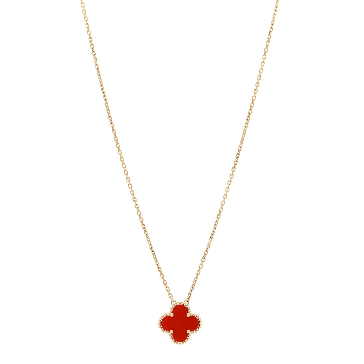 Van Cleef & Arpels 18K Yellow Gold Carnelian Vintage Alhambra Pendant Necklace 1 of 5