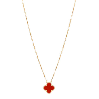Van Cleef & Arpels 18K Yellow Gold Carnelian Vintage Alhambra Pendant Necklace 1 of 5