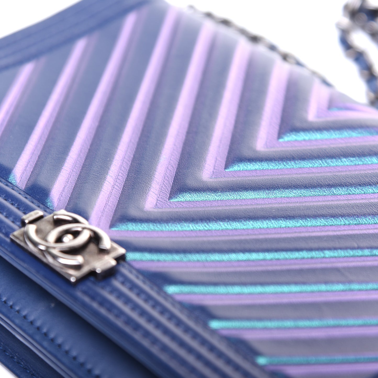 Calfskin Painted Chevron Embossed Boy Wallet On Chain WOC Navy