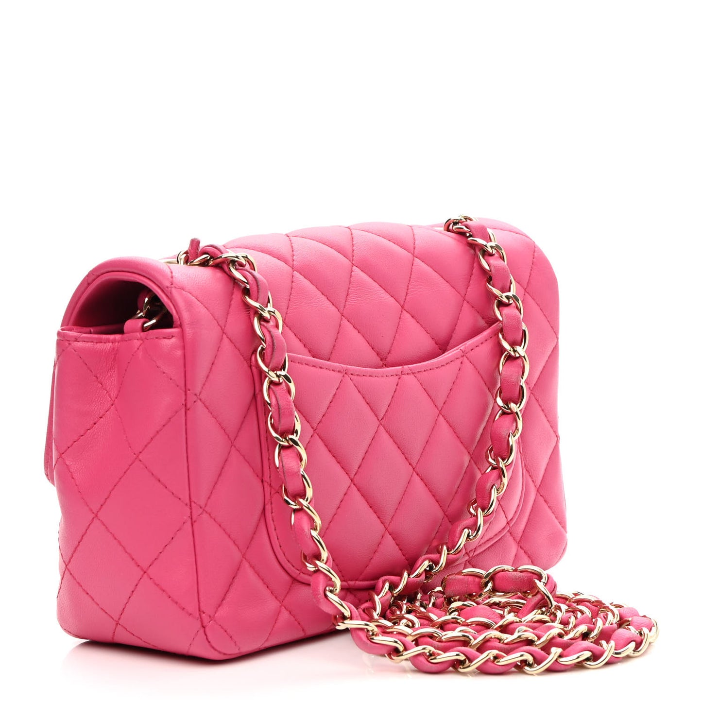 Lambskin Quilted Mini Rectangular Flap Fuchsia