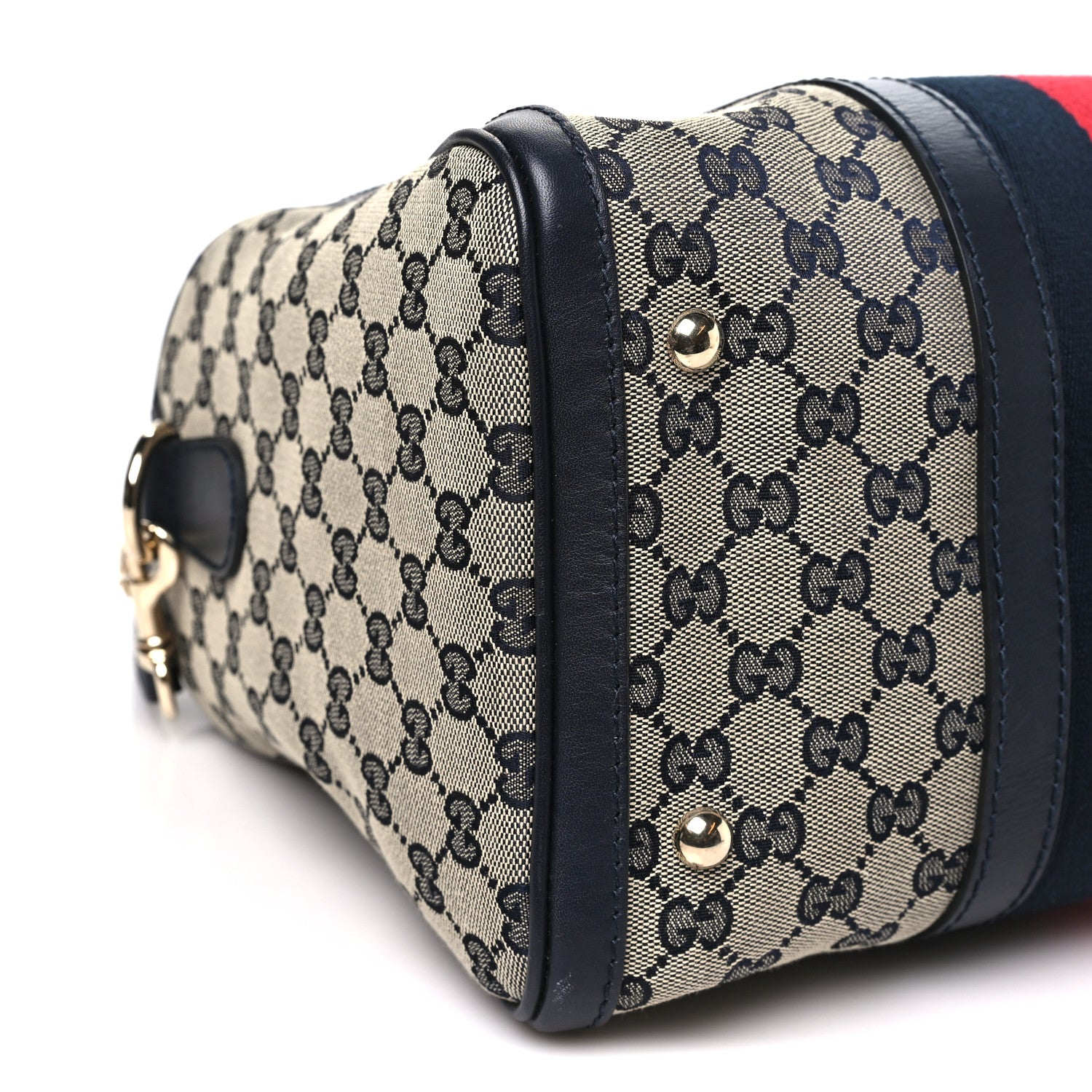 Gucci Monogram Selleria Calfskin Vintage Web Medium Boston Beige Blue 9 of 10