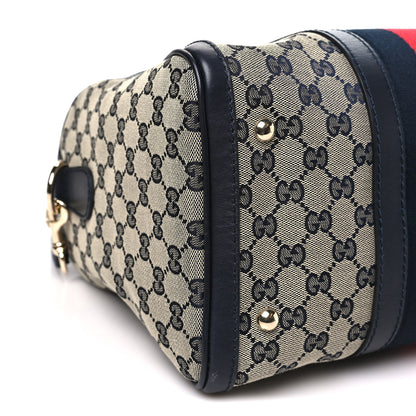 Gucci Monogram Selleria Calfskin Vintage Web Medium Boston Beige Blue 9 of 10
