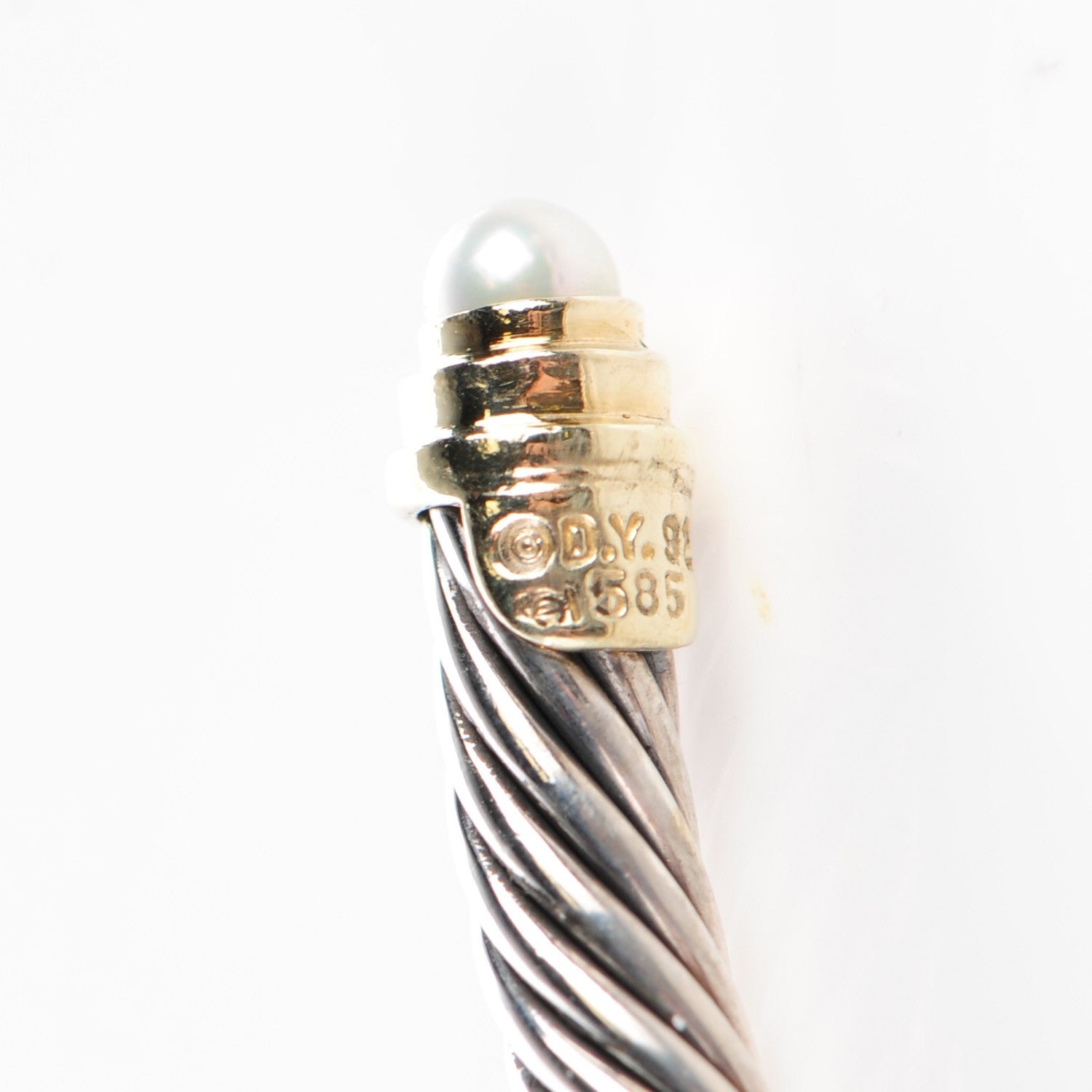 David Yurman Sterling Silver 14K Yellow Gold Pearl 5mm Cable Classics Bracelet 5 of 5