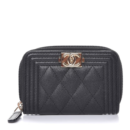 Chanel Caviar Quilted Boy Zip Around Coin Purse Wallet Black 1 of 8