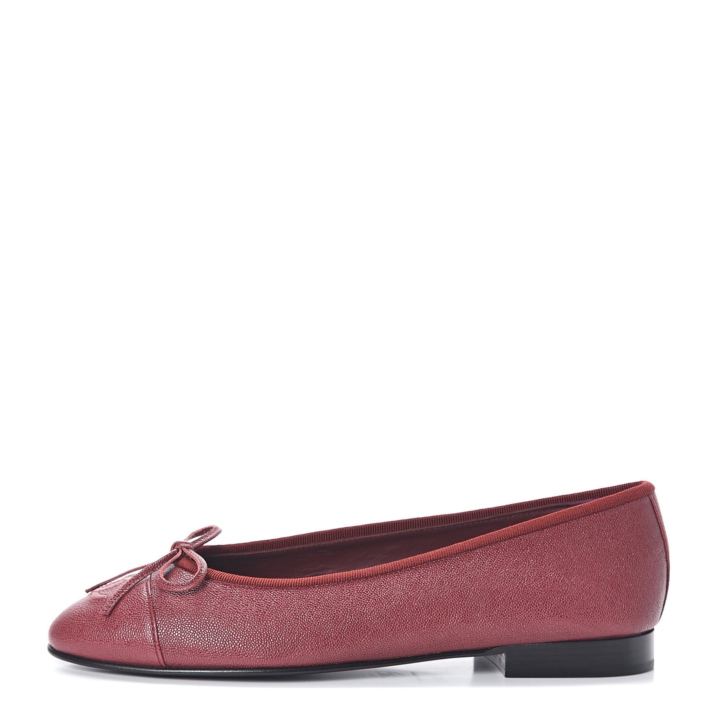 Grained Calfskin Cap Toe Ballerina Flats 37.5 Burgundy