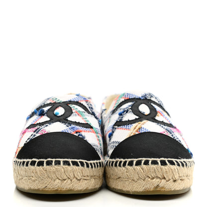 Chanel Tweed Grosgrain CC Espadrilles 40 White Blue Pink Green Black 2 of 10