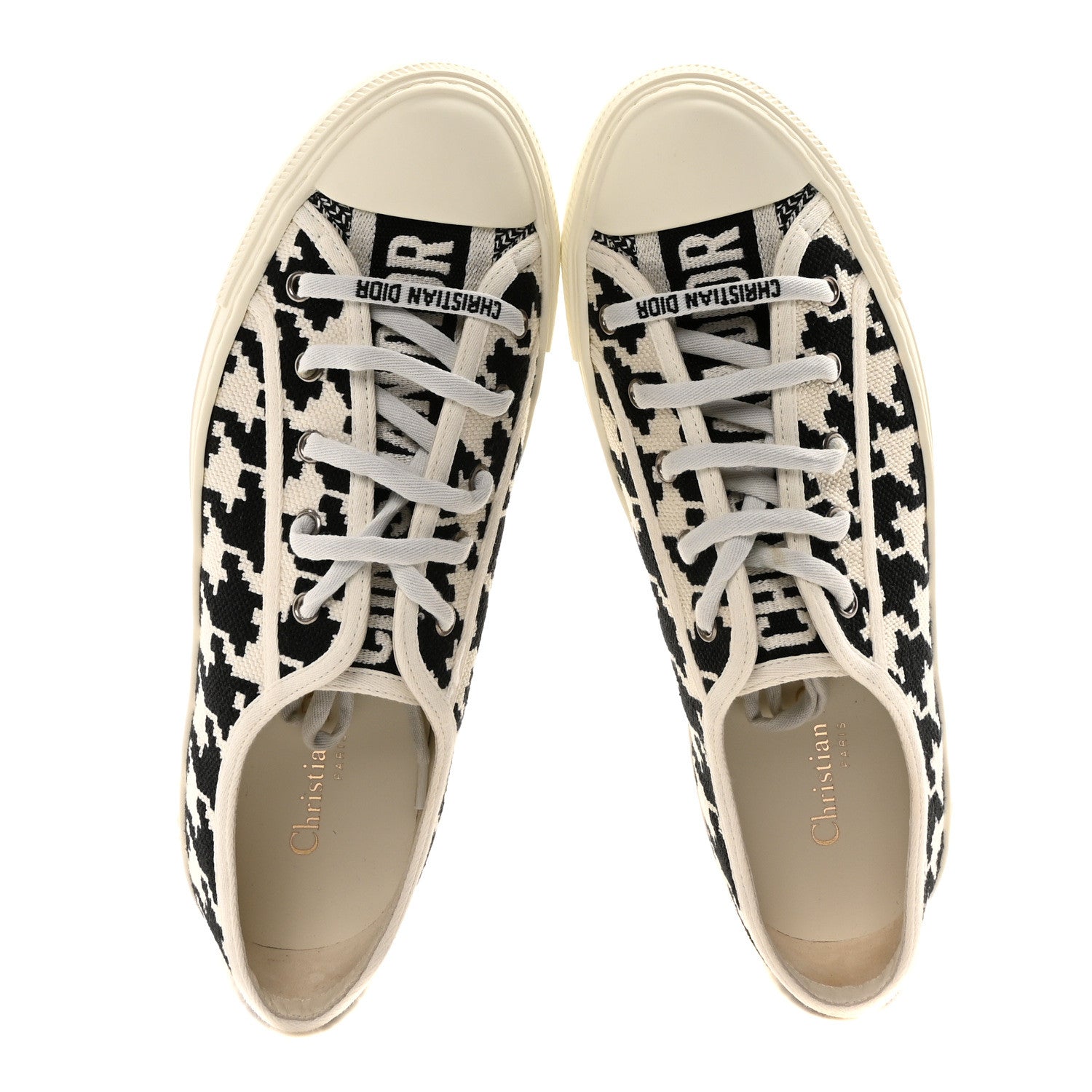 Christian Dior Canvas Macro Houndstooth Embroidered Womens Walk'N'Dior Low Top Sneakers 40 White Black 2 of 9