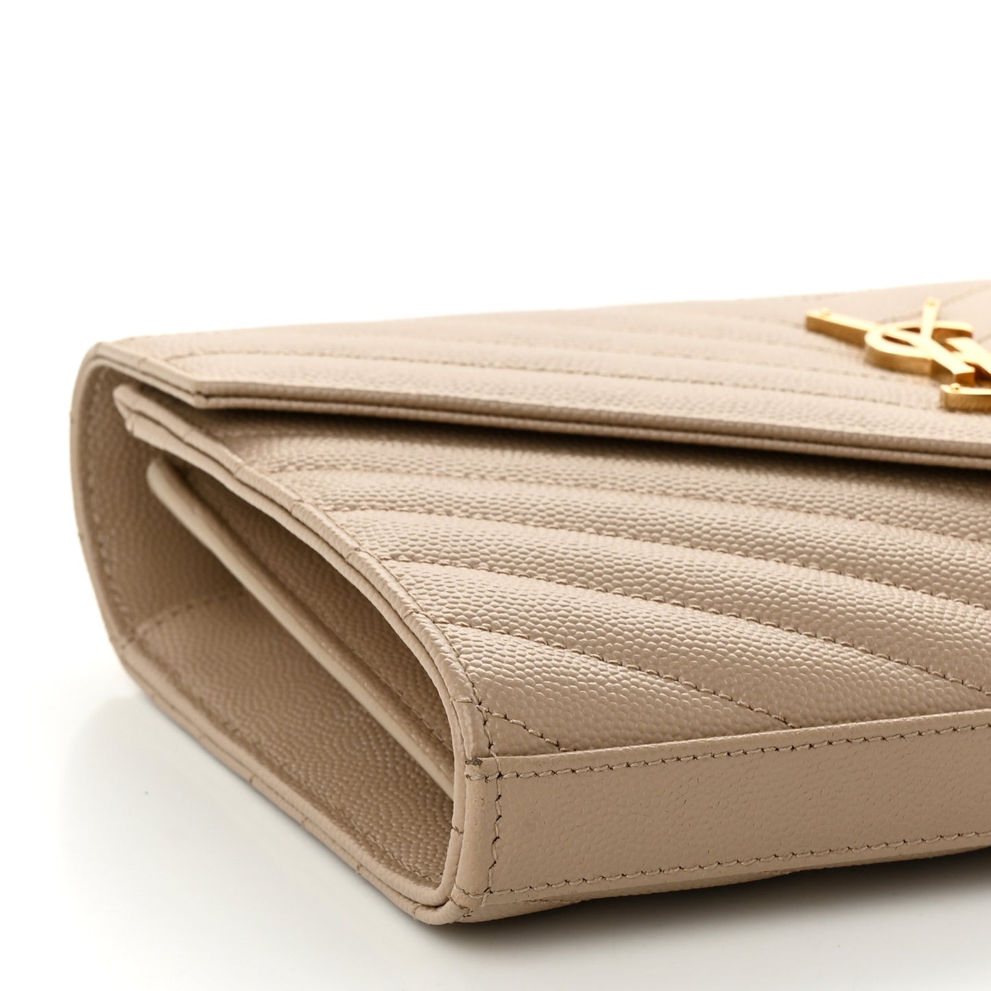 Grain De Poudre Matelasse Chevron Monogram Chain Wallet Deep Beige