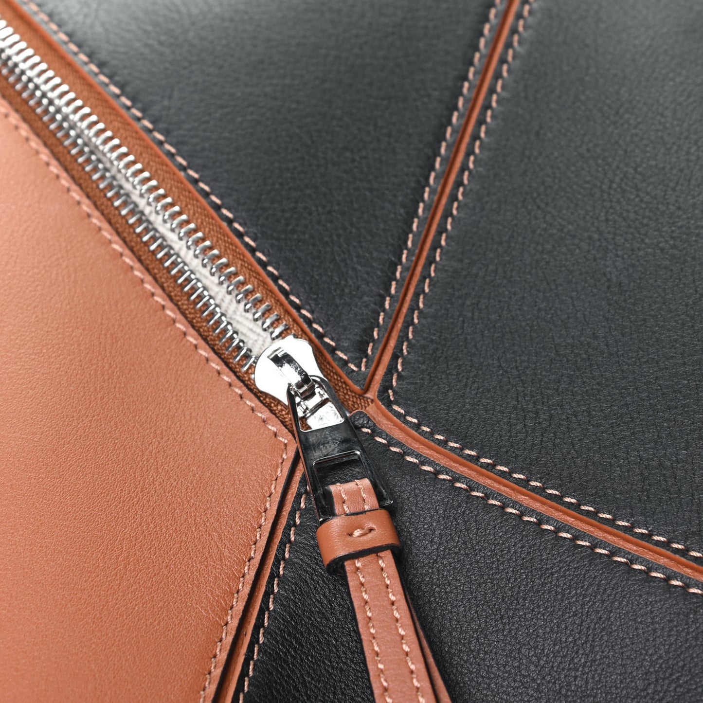 Calfskin Small Craft Puzzle Bag Tan Black