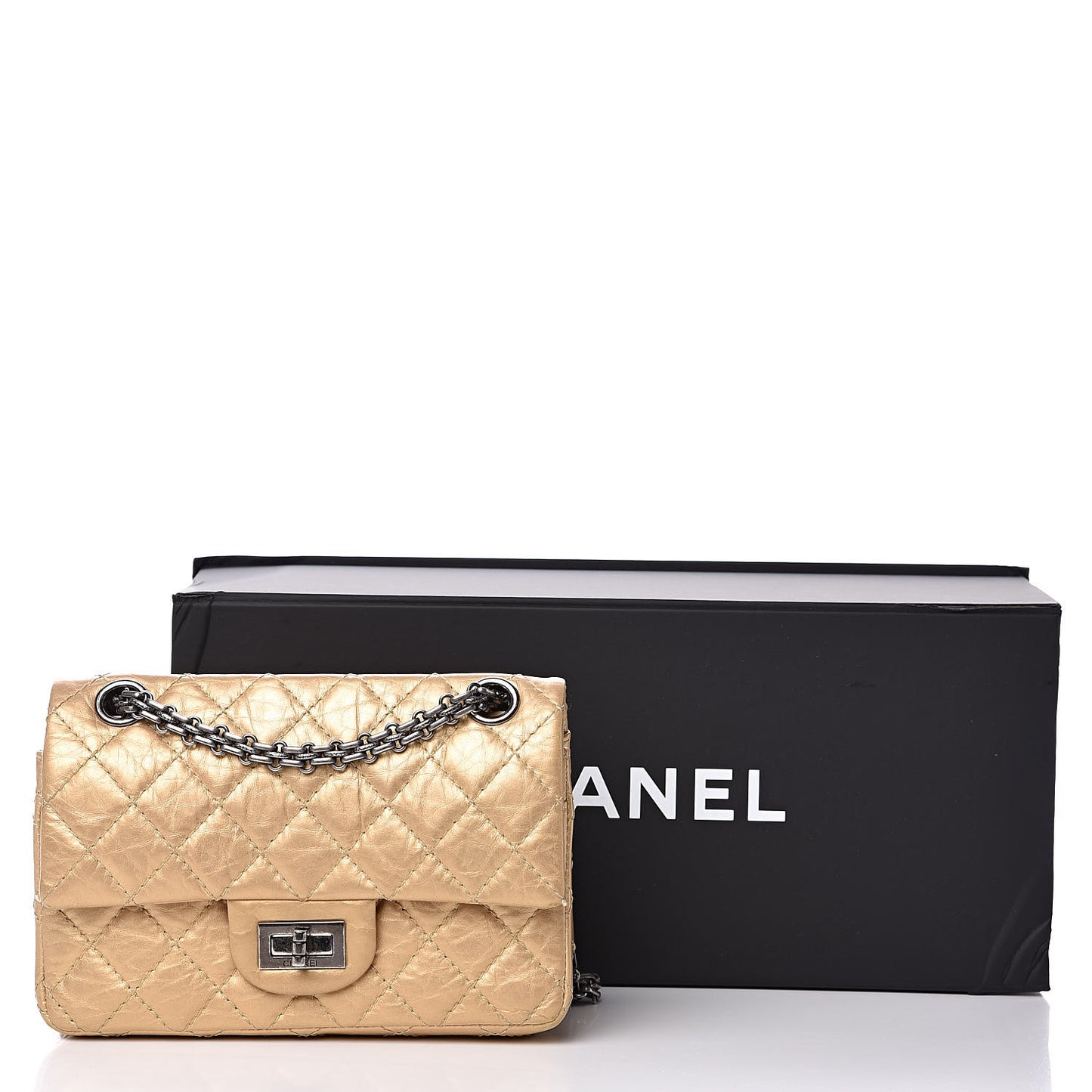 Metallic Calfskin Quilted 2.55 Reissue 224 Flap Gold