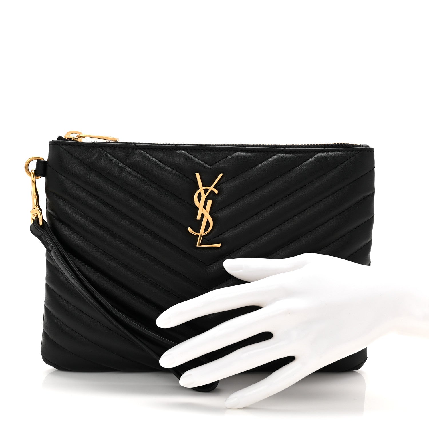 Saint Laurent Calfskin Matelasse Chevron Monogram A5 Wristlet Black 2 of 7