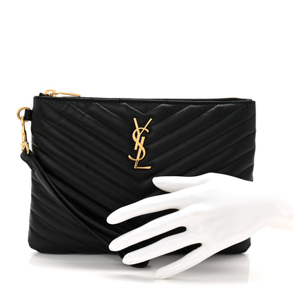 Saint Laurent Calfskin Matelasse Chevron Monogram A5 Wristlet Black 2 of 7